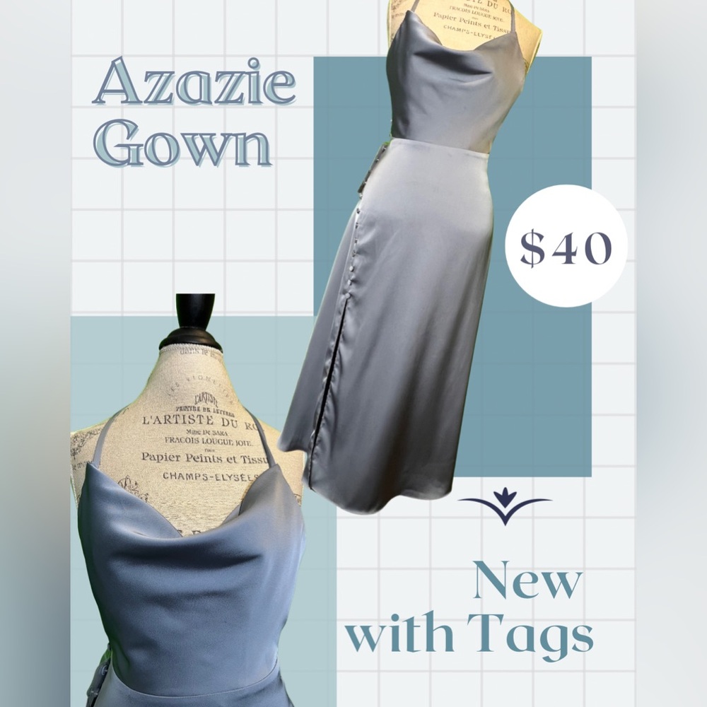 Azazie Ceci Stretch Backless Satin Dress Women's Blue Size A0